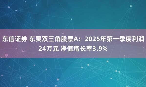 东信证券 东吴双三角股票A：2025年第一季度利润24万元 净值增长率3.9%